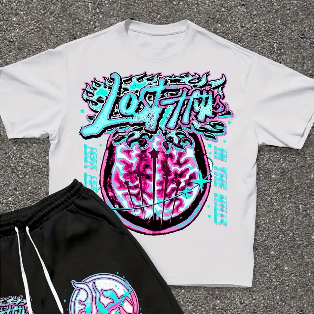 White and Pink Short Sleeve Tees with Artistic Flair